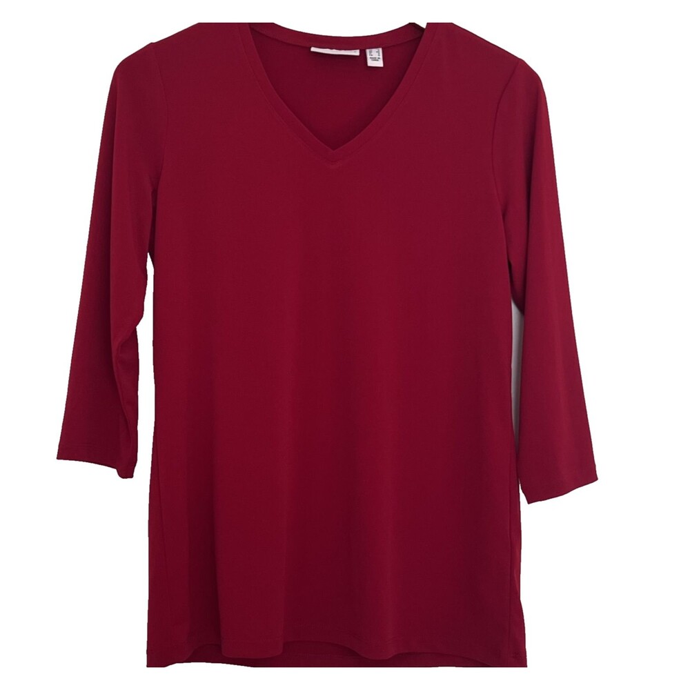 Susan Graver top XS red liquid knit v neck long sleeve